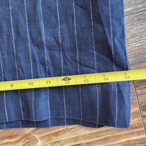 ALEMBIKA Linen Pinstripe Wide Leg Capri Jumpsuit Tie-Waist Pocket Navy Blue - Picture 13 of 13